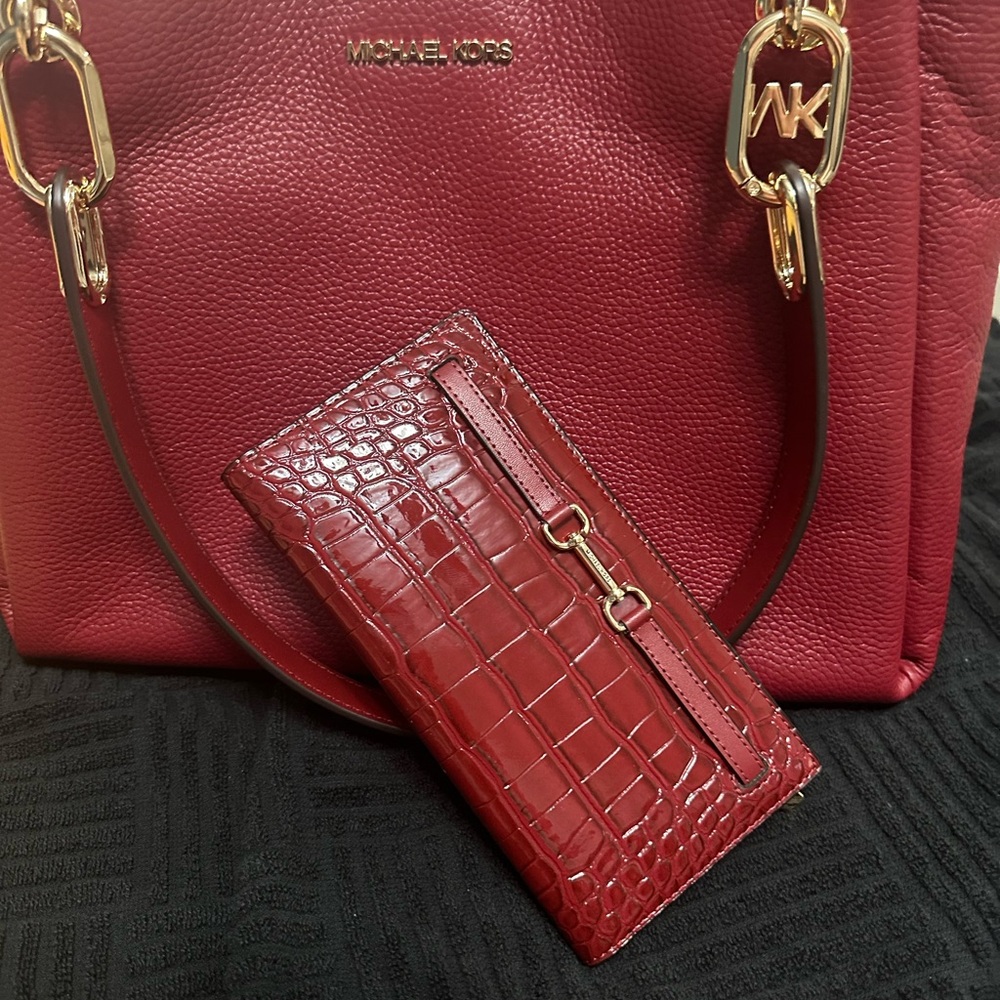 Michael Kors Red Croc-Embossed Wallet